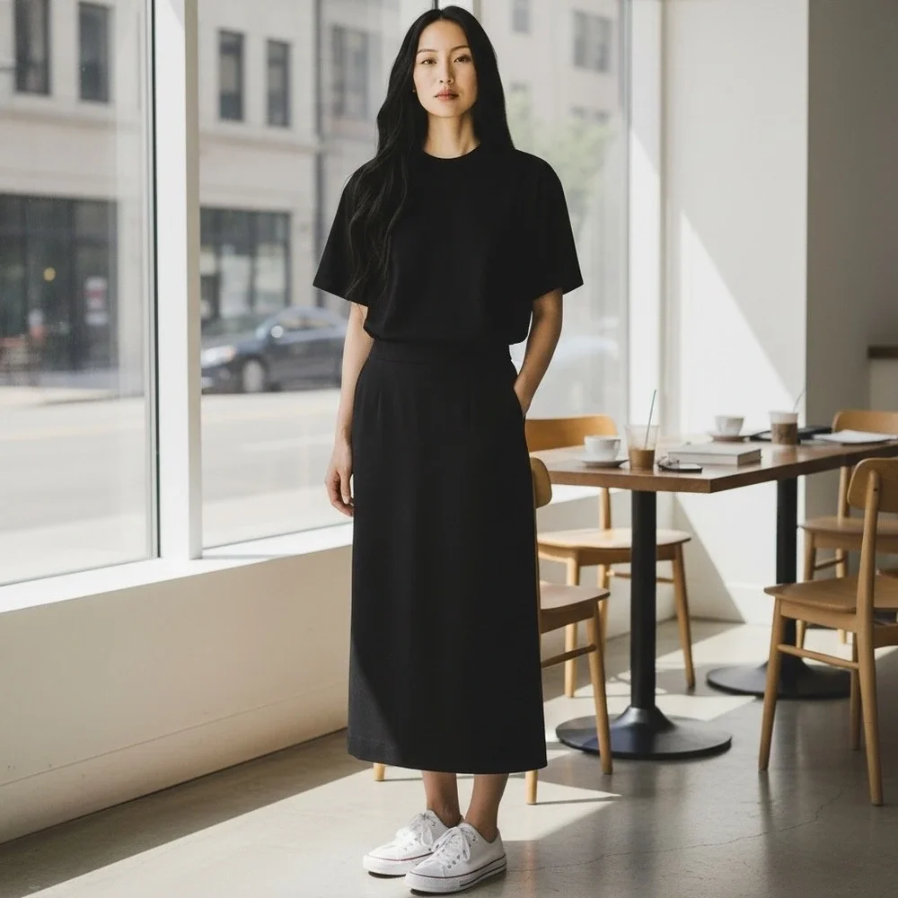 Vintage ELLEN TRACY Black High Waist Maxi Pencil Skirt 10 Minimalist Column Work